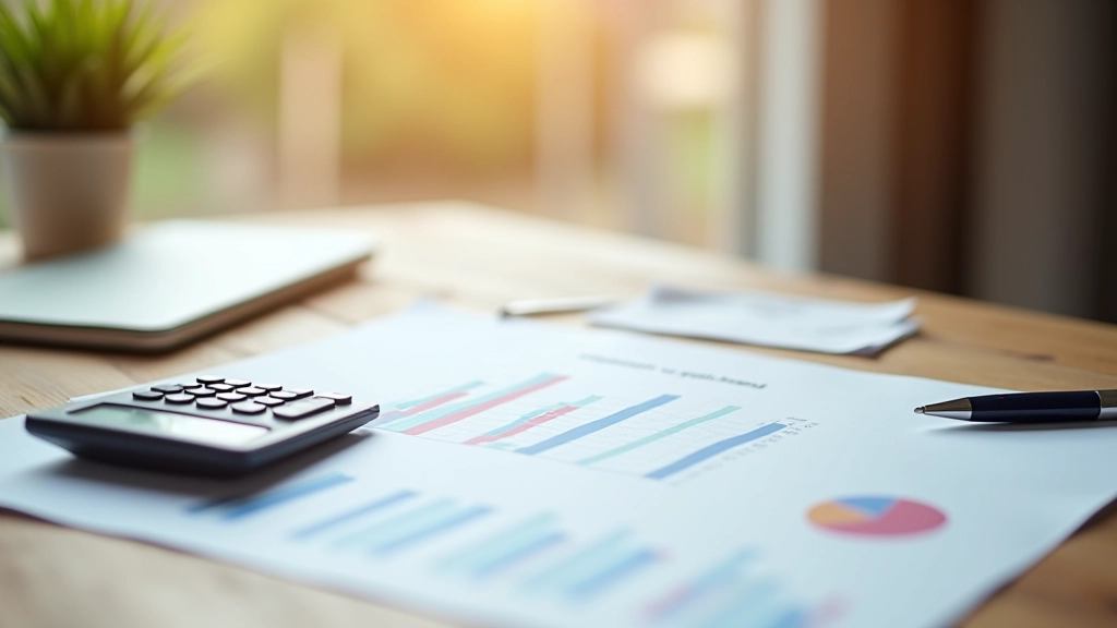 Calculatrice et documents financiers montrant les calculs de rendement sur un bureau